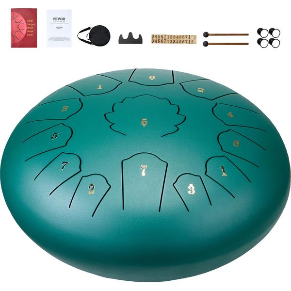 Succebuy Tamburo A Lingua In Acciaio, 12 Pollici E 13 Note, Tonalità C Maggiore, Tamburo A Carrarmato Con 2 Mazzuoli E Borsa Per Il Trasporto, Percussioni A Mano Per Giardino, Yoga E Lezioni Di Musica, Verde-image