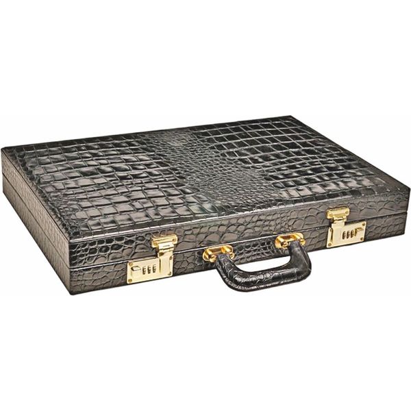 Casa Padrino: Valigetta Backgammon In Vera Pelle Nera Effetto Coccodrillo - Accessori-image