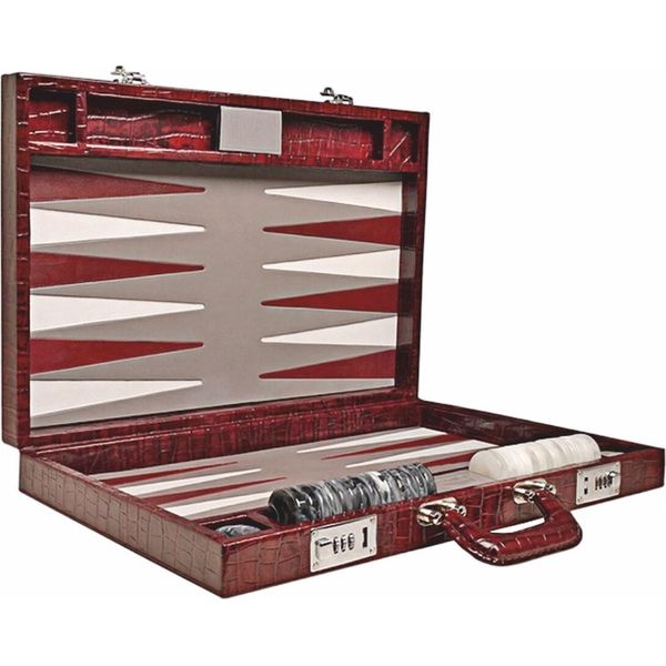 Casa Padrino: Cartella In Vera Pelle Backgammon Bordeaux Rosso Coccodrillo - Accessori-image