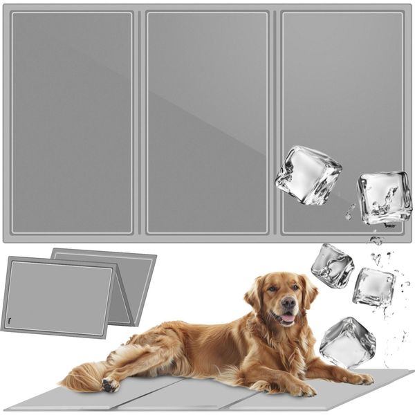 Purlov Tappetino Di Raffreddamento Per Cani Grande 110X70 - Tappetino In Gel Auto-Raffreddante Per Animali Domestici - Tappetino Di Raffreddamento Per Cani Per L'estate E L'auto - Confortevole Tappetino Di Raffreddamento Per Animali Grandi E Piccoli - Grigio 25537-image