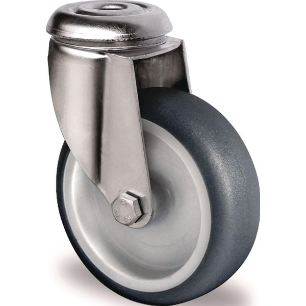 Ruota Girevole Ø 75 Mm Portata 75 Kg Montaggio Nel Foro Posteriore Polipropilene Cuscinetti A Strisciamento Acciaio Inox Tpe Grigio-image