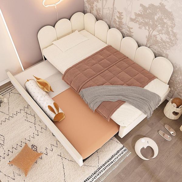 Sweiko Daybed 90X200Cm, Daybed Divano Letto Per Bambini 90X190Cm, Velluto, Beige, Senza Materasso-image