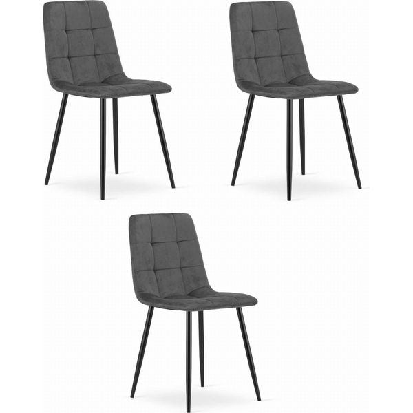 Sala Da Pranzo, Soggiorno, Ufficio Sedia Kara - Velluto Grigio Scuro 3 Pezzi-image
