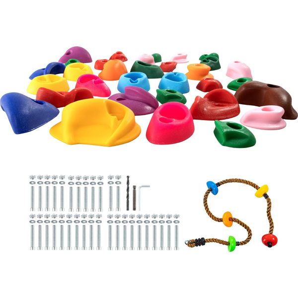 Succebuy 32 Prese Per Arrampicata, Prese Colorate Di Diverse Dimensioni Per Bambini E Adulti, Per Pareti Interne Ed Esterne Con Materiale Di Fissaggio E Corda Per Arrampicata-image