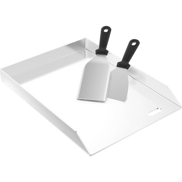 Yuenfong Piastra Per Grigliare In Acciaio Inox Bbq Plancha Universale Per Barbecue A Carbonella E A Gas Piastra Per Grigliare Per Una Distribuzione Uniforme Del Calore Vassoio Per Grigliare Con Spatola Per Grigliare Inclusa (30X40Cm)-image