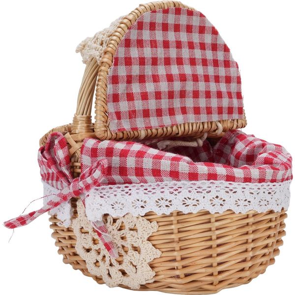 Cestino Da Picnic In Vimini Con Fodera Rimovibile Cestino Da Picnic Vuoto Con Coperchio E Maniglia Per Pasqua, Campeggio, Festa Della Mamma, Plaid Rosso-image