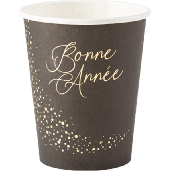 8 Bicchieri Di Carta Capodanno Happy New Year Nero-Oro 255 Ml --image