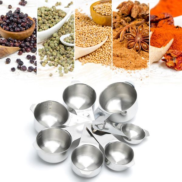 7Pcs Casa Fai Da Te Kit Tazza Di Misura In Acciaio Inox Torta Cucina Cottura Cottura Cucchiaio Di Misura7Pcs Set-image
