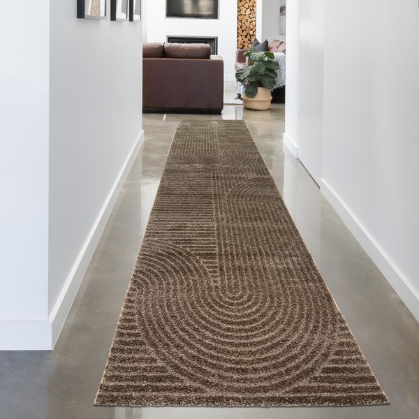 Tappeto Moderno Con Motivo Ad Arco Facile Da Trattare E Resistente In Marrone Dimensioni - 80 X 300 Cm-image