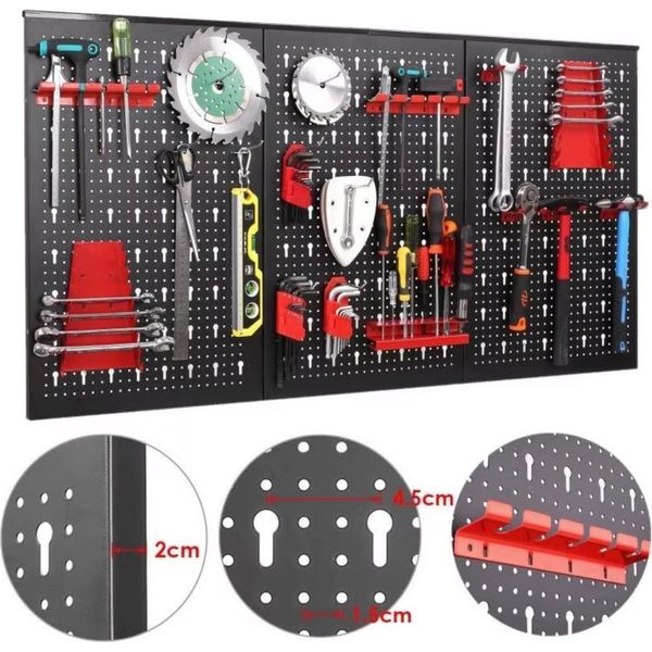 Bolt Edge Parete Portautensili – 120X60 Cm – Pannello Forato – Parete Portautensili – Organizer Per Utensili – Metallo – Nero/Rosso-image