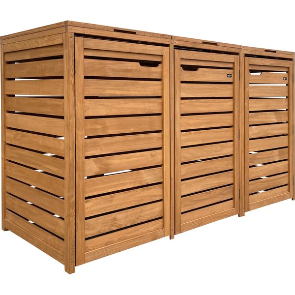 Axi Lex Copribidone Spazzatura In Legno Marrone - Copri Bidone Spazzatura 3 Contenitore - Max. 240L - Copribidone Spazzatura Esterno Con Eccellente Ventilazione-image