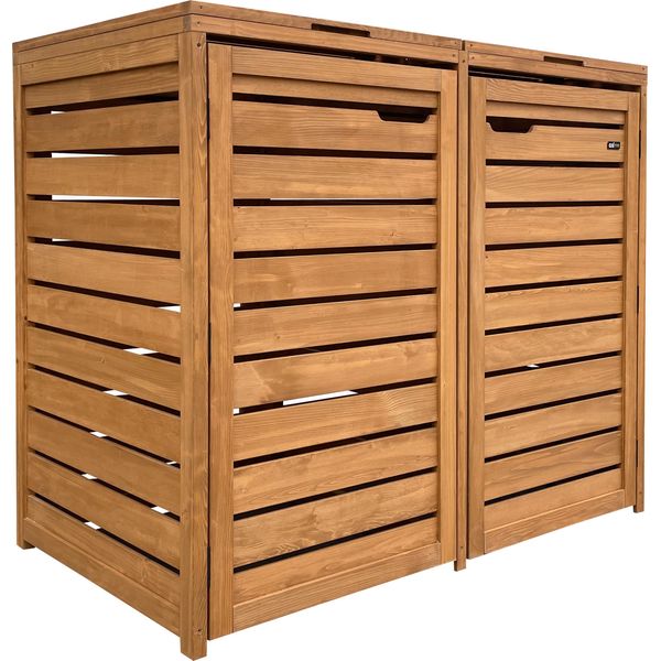 Axi Lex Copribidone Spazzatura In Legno Marrone - Copri Bidone Spazzatura 2 Contenitore - Max. 240L - Copribidone Spazzatura Esterno Con Eccellente Ventilazione-image