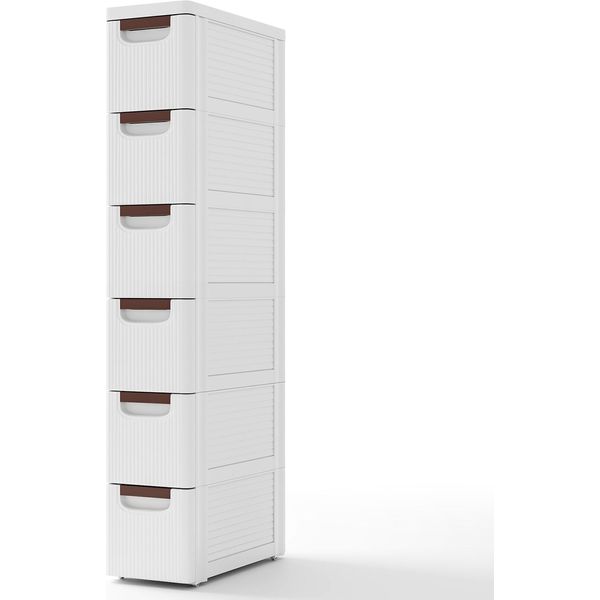 Costway Armadio Stretto Per Piccoli Spazi, Mobile Organizzatore Con 3/4/5/6 Cassetti E Ruote Integrate, Carrello In Plastica Bianca-image