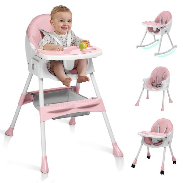 Fch Seggiolone Bambino 3 In 1 - Seggiolone Per Bambini - Sedia Da Pranzo Pieghevole, Carrozzina - Sedia Per La Crescita E Seggiolino Per Neonati - Rosa-image