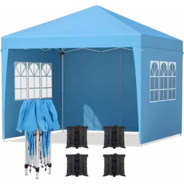 Tenda Da Festa Con Pareti Laterali – 300X300 Cm – Pieghevole – Blu – Easy Up – Gazebo – Impermeabile E Resistente Alle Intemperie – Regolabile In Altezza-image