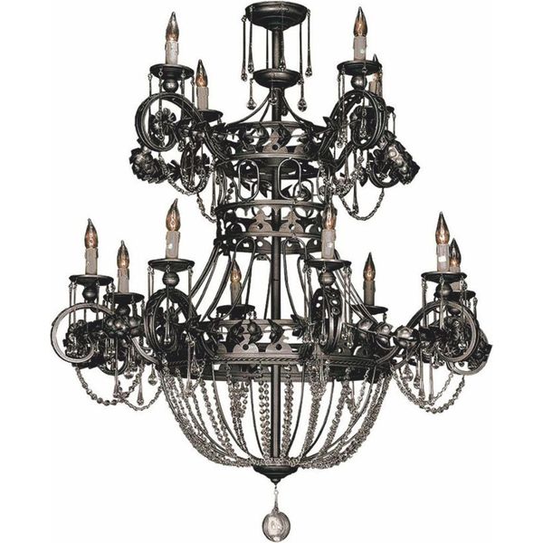 Casa Padrino Lampadario Barocco In Ferro Battuto E Cristallo Grigio Ø 115 X H. 138 Cm-image