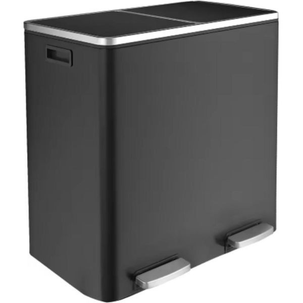 Bolt Edge Pattumiera Con Pedale A 2 Scomparti – 60 L – Pattumiera Con Funzione Soft-Close – Separazione Dei Rifiuti – Rvs – Antiscivolo – Nero-image