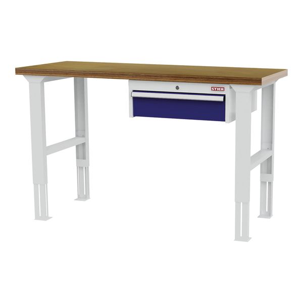 Stier HöHenverstellbare Werkbank Mit 1X150 Mm Schublade Bxtxh 1500X600X760-1060 Mm Ral 7035 / Ral 5010 (906324)-image