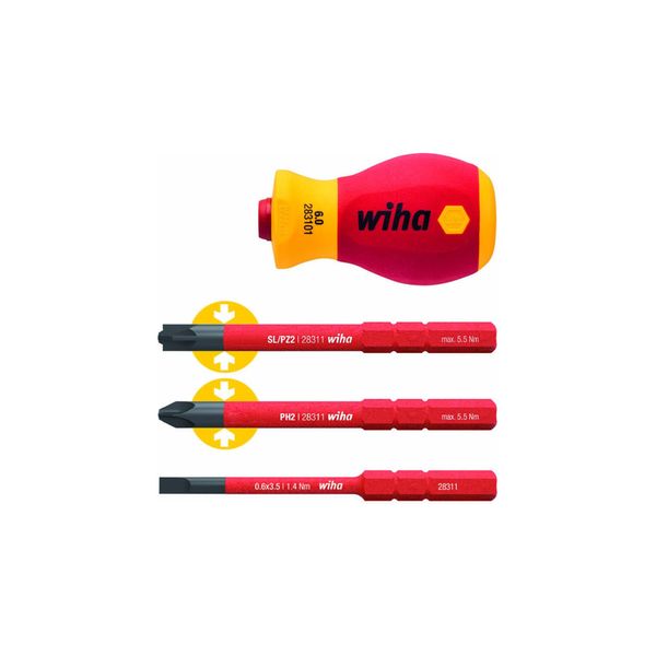 Wiha Schraubendreher Mit Bithalter Set Softfinish® Electric Slimvario® Stubby 4-Tlg. (41230)-image