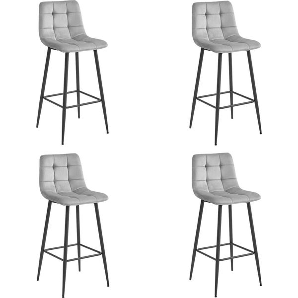 Sgabello Valora Arceto - Velluto Grigio Argento E Gambe Nere X4 | Set Di Sgabelli Eleganti E Moderni-image