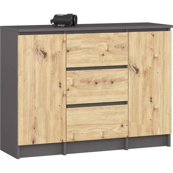 Akord Mobile 2 Ante 3 Cassetti Grigio Grafite/Rovere Artigianale 101X35X76 Cm-image