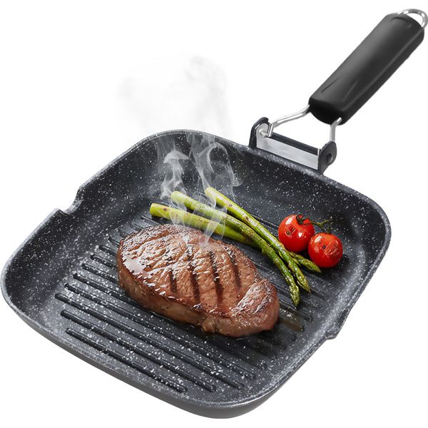 Briebe GP1157 Grill Pan Induzione Antiaderente Bistecchiera In Titanio 20X20Cm Alluminio Fuso Nero-image