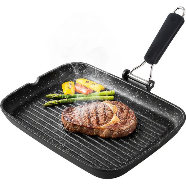 Briebe GP1160 Padella Grill Induzione Antiaderente Bistecchiera In Titanio 34X24Cm Alluminio Fuso-image