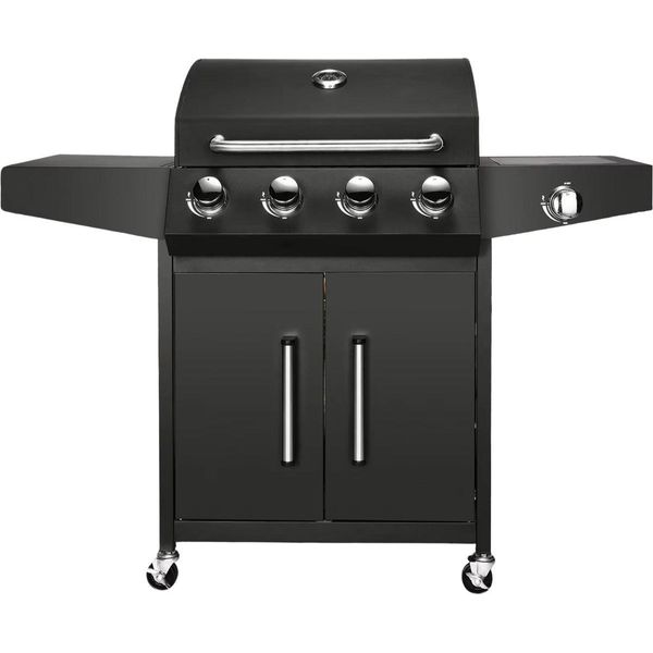 Barbecue A Gas Bbq 5 In 1 – Nero – 4+1 Bruciatori Incl. Bruciatore Laterale – Termometro E Vaschetta Raccogli Olio – Griglia In Acciaio Inox Per Giardino, Terrazza E Balcone-image
