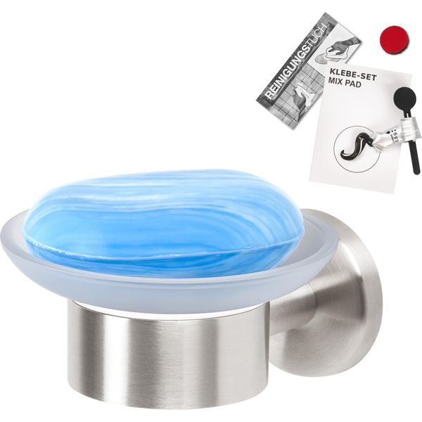 Bremermann Serie Bagno Piazza - Portasapone Incl. Set Di Adesivi, Portasapone In Vetro Satinato E Acciaio Inox, Opaco-image