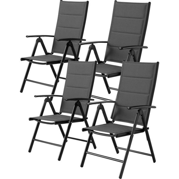 Set Di 2 Sedie Da Giardino – Pieghevoli E Regolabili In 7 Posizioni – Con Braccioli – Struttura In Alluminio – Grigio Scuro – Balcone, Giardino, Esterni-image