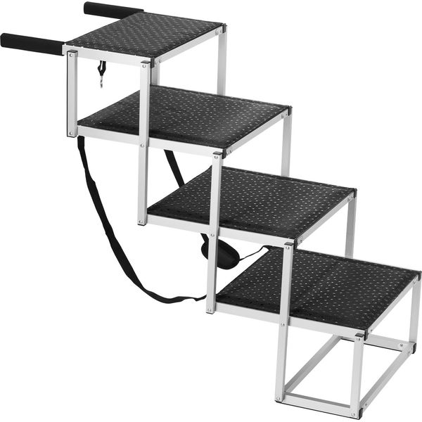 Succebuy Gradini Per Cani Per Auto, Ampia Rampa Per Cani Pieghevole A 4 Gradini Con Superficie Antiscivolo. Realizzata In Alluminio Leggero, Portatile Per Auto, Suv E Camion, Supporta Fino A 250 Libbre-image