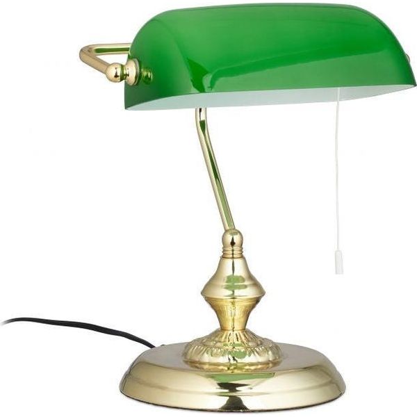 Lampada Da Banchiere Con Paralume In Vetro Verde-image