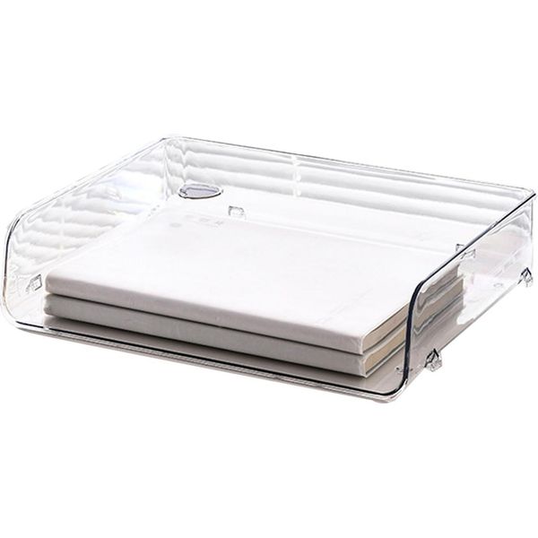 A4 Paper Storage Box Impilabile In Plastica Grande Apertura Singolo Strato Desktop File Organizer Per Ufficio Trasparente 32.5X25X7.5Cm/12.8X9.8X3.0In-image