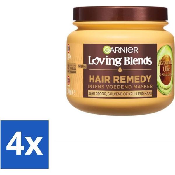 Garnier - Loving Blends - Maschera Per Capelli - Olio Di Avocado E Burro Di Karité - Ultra-Nutriente - Capelli Mossi E Ricci - 340 Ml - Value Pack - 4 Pezzi-image