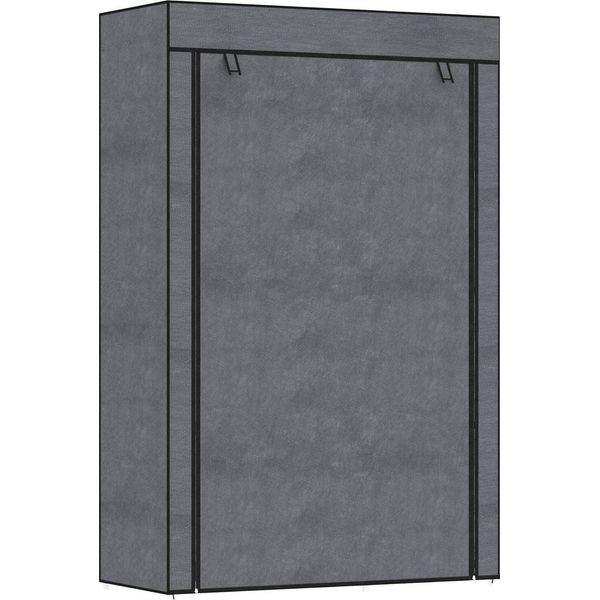Armadio Armadio In Tessuto Con Appendiabiti, 6 Scomparti, Armadio Pieghevole In Pile, Armadio Pieghevole Per Camera Da Letto, Corridoio, Grigio Scuro, 103 X 43 X 162,5 Cm Aosom-image
