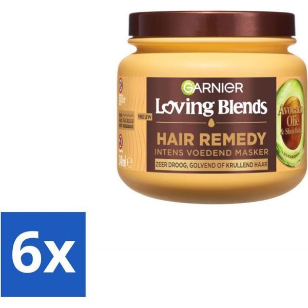 Garnier - Loving Blends - Maschera Per Capelli - Olio Di Avocado E Burro Di Karité - Ultra-Nutriente - Capelli Mossi E Ricci - 340 Ml - Value Pack - 6 Pezzi-image