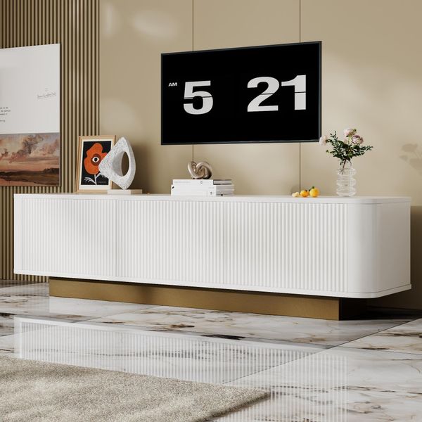 Mobile Tv Merax Con 3 Ante E Sistema Di Gestione Dei Cavi, Mobile Tv Dal Design Moderno E Strutturato, Mobile Tv In Robusto Mdf E Pb, Bianco-image