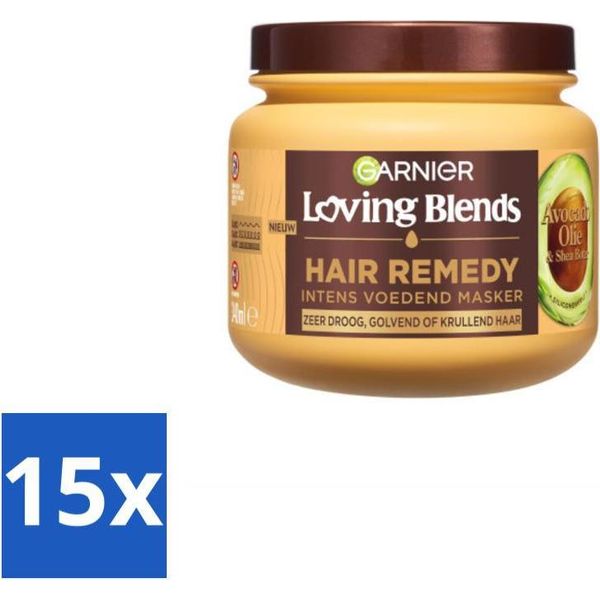 Garnier - Loving Blends - Maschera Per Capelli - Olio Di Avocado E Burro Di Karité - Ultra-Nutriente - Capelli Mossi E Ricci - 340 Ml - Value Pack - 15 Pezzi-image