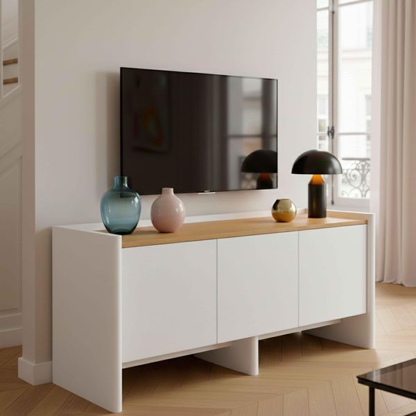 Mobile Tv Retrò Rettangolare L120 Cm Bianco - Oviala Gina-image