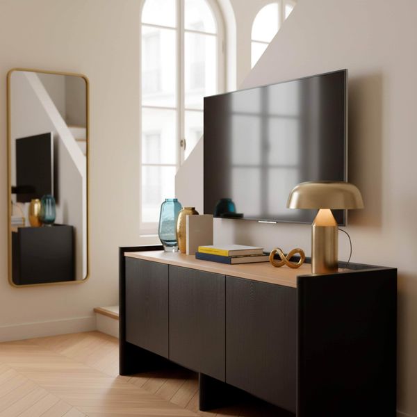 Mobile Tv Essenziale Rettangolare L120 Cm Legno Nero - Oviala Gina-image
