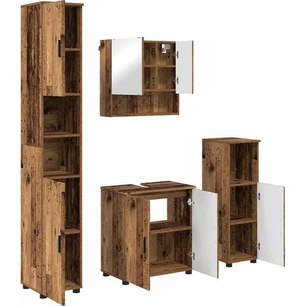 Syfax™ Set Di Mobili Per Il Bagno Con Porta 4 Pcs Legno Vecchio-image