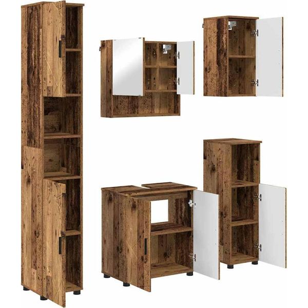 Syfax™ Set Di Mobili Per Il Bagno Con Porta 5 Pcs Legno Vecchio-image