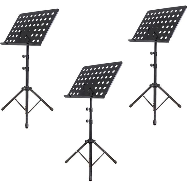 Set Di 3 Leggii In Nero | 50 - 165 Cm Di Altezza Regolabile | Supporto Per Spartiti Flessibile E Inclinabile | Leggio Per Orchestra - Leggio In Metallo | Leggio In Lamiera Forata Stabile-image