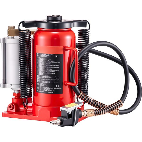 Succebuy Martinetto Pneumatico Idraulico A Bottiglia Con Capacità Di Carico Di 20 T, Range Di Sollevamento Da 260-495 Mm, Martinetto Pneumatico E Manuale Con Pompa Per Veicoli Come Auto, Pickup, Camion, Camper E Suv, Rosso-image