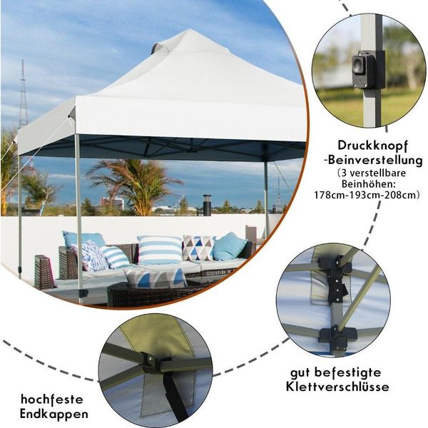 Gazebo Pieghevole Da 3 X 3 M, Impermeabile, Stabile, Per Feste Invernali, Con Borsa Per Il Trasporto Su Ruote, Bianco-image