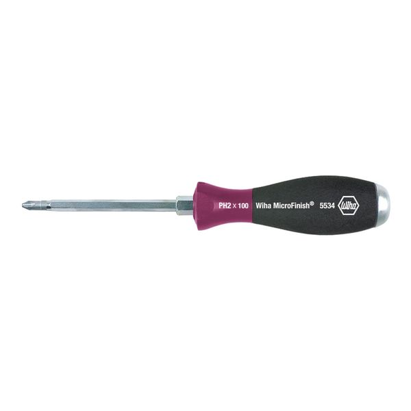 wiha Schraubendreher Microfinish® Phillips Mit Durchgehender Sechskantklinge Und Massiver Stahlkappe PH2 X 100 Mm (29150)-image