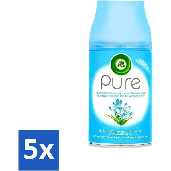 Air Wick Freshmatic – Ricarica Per Deodorante Per Ambienti – Pure Spring Dew – 250 Ml - Confezione Risparmio - 5 Pezzi-image