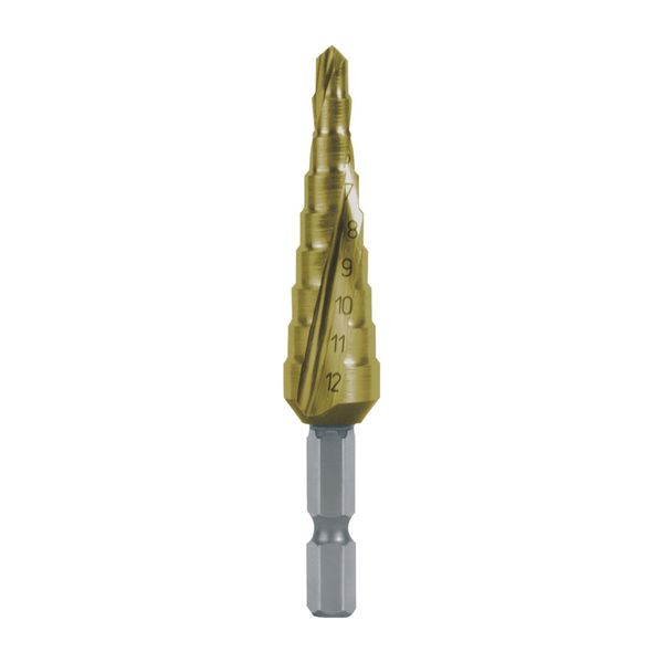 Ruko Stufenbohrer-Bit Hss-Tin, Spiralgenutet Mit Kreuzanschliff GrößE Nr. 0/9 Bohrbereich Ø1 - Ø2 4,0 - 12,0 Mm (101050-9TH)-image