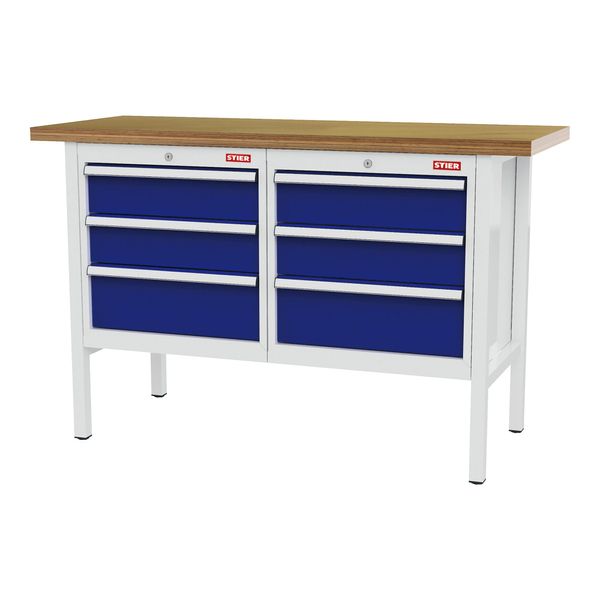 Stier Werkbank Mit 6 Schubladen Bxtxh 1500X600X960 Mm Ral 7035 / Ral 5010 (905023)-image