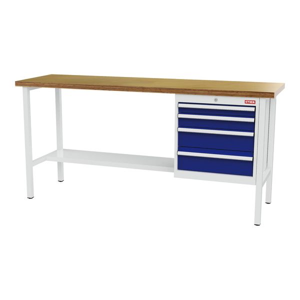 Stier Werkbank Mit 4 Schubladen Bxtxh 2000X600X960 Mm Ral 7035 / Ral 5010 (905019)-image